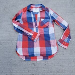 1/2 Button Patriotic Color Buffalo Check Shirt